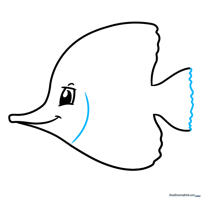 Closing the tail fin and adding a vertical line to define the head area.