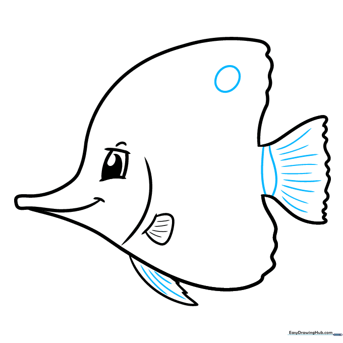 Adding a circular spot on the dorsal fin and stripes on the tail.