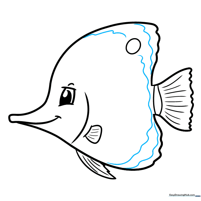 Adding fine wavy lines to the fins for added detail.