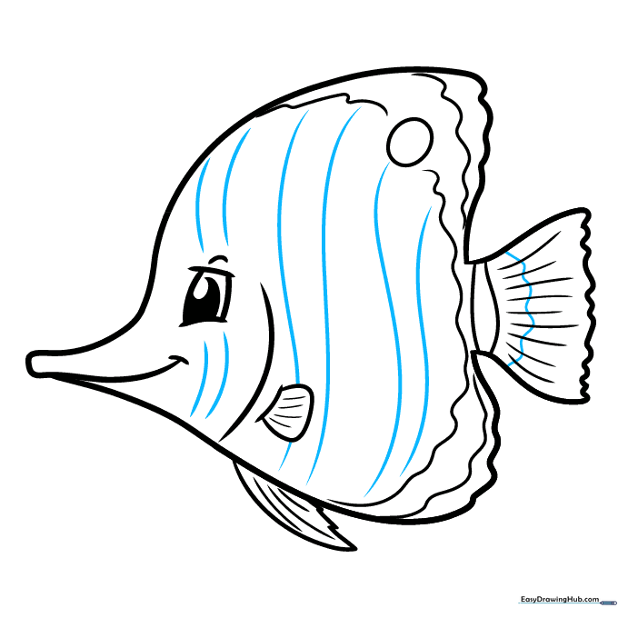 Drawing vertical stripes across the body of the fish.
