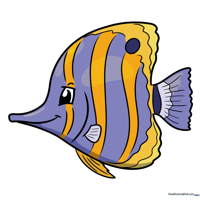 Finished tropical fish drawing with vibrant colors.