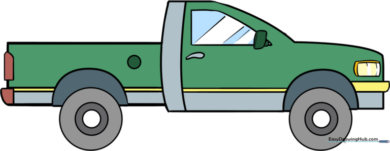 A colorful, finished illustration of a pickup truck, perfect for kids to learn from.
