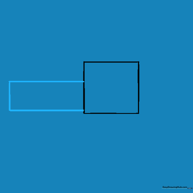 A rectangle attached to the side of the square to form the truck bed.