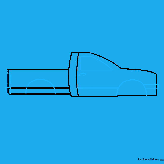 Adding details like windows, door handles, and wheel arches to the truck.