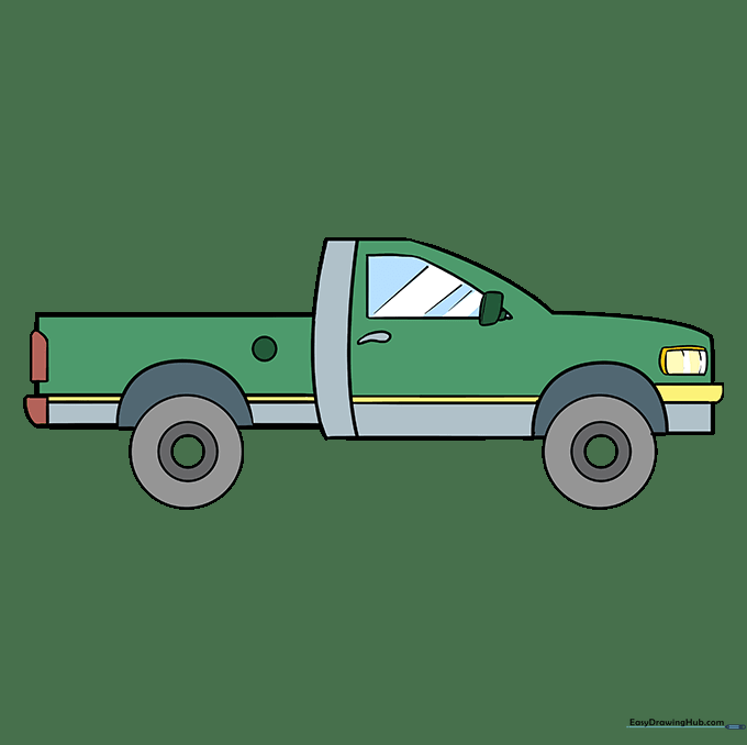 A fully colored and finished pickup truck drawing.