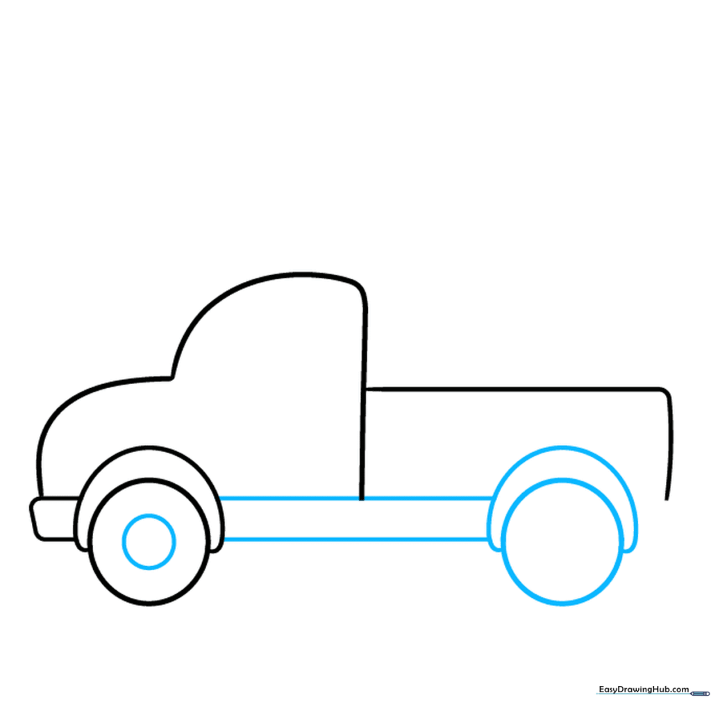 Adding the rear wheel and connecting the chassis with horizontal lines.