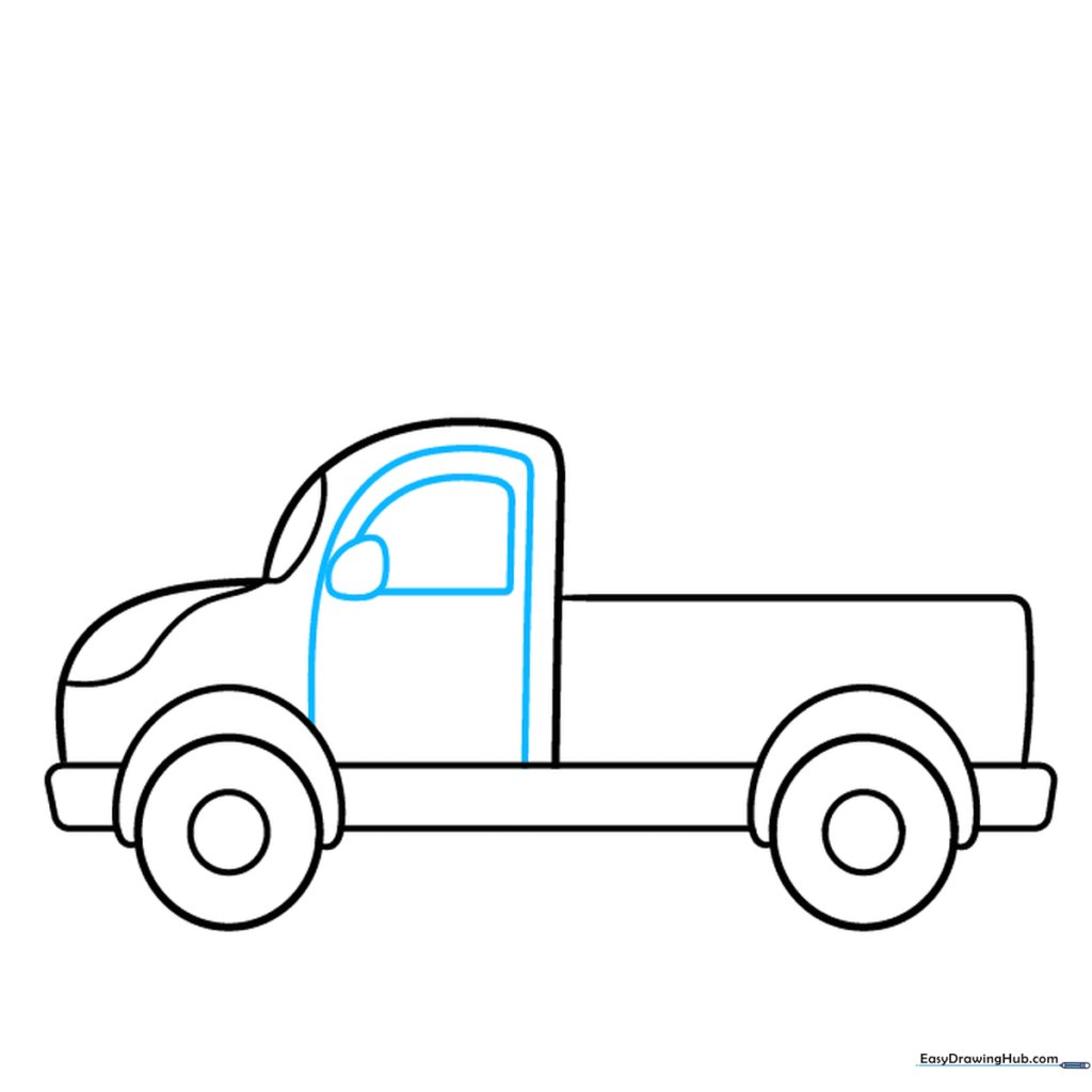 Adding the door panel, window, and side mirror to the truck.
