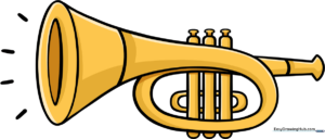 A vibrant, finished cartoon trumpet drawing, perfect for music-themed art projects.