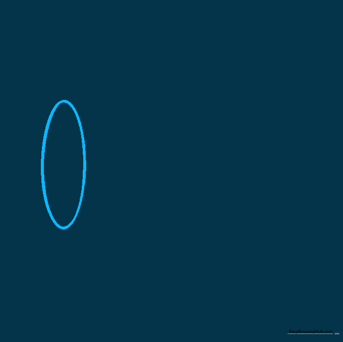 A simple vertical oval drawn on a white background, serving as the starting point for the trumpet bell.
