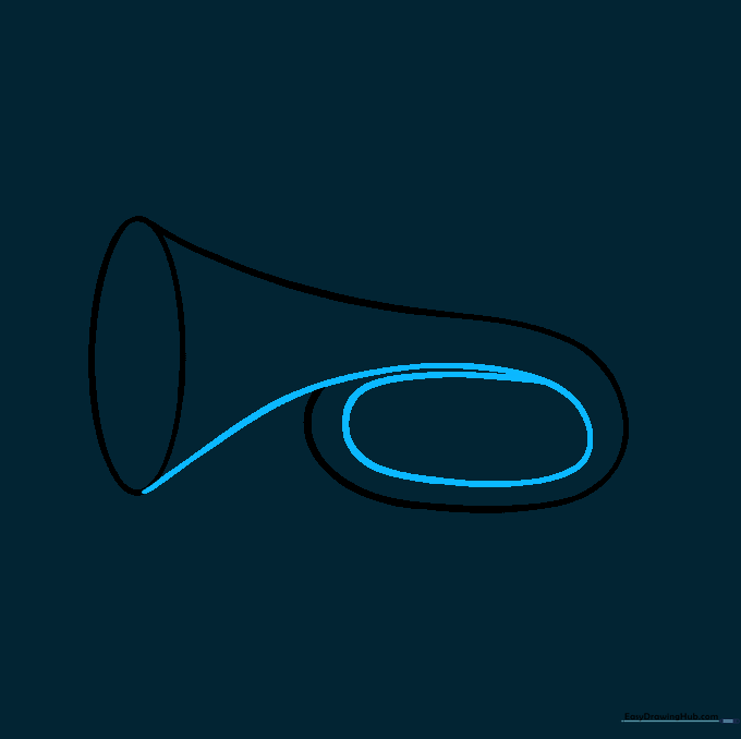 The completed outline of the trumpet's main body and bell tubing.