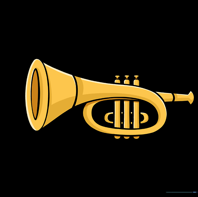 A fully colored, shiny gold trumpet illustration.