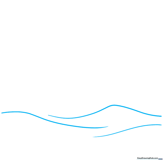 Pencil sketch showing the initial curved triangle shapes for the base of the tsunami waves.