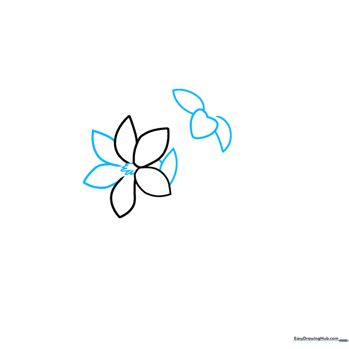 Adding side petals and small textured tufts to the center of the tuberose flower drawing.