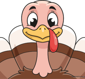 Finished, colorful turkey face drawing, perfect for Thanksgiving art projects.