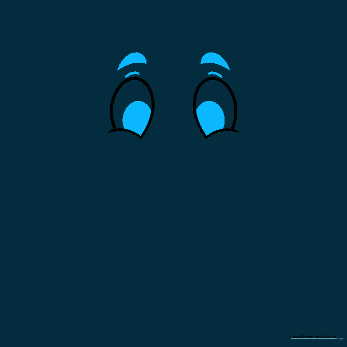 Close up of turkey eyes with pupils and eyebrow dashes added.
