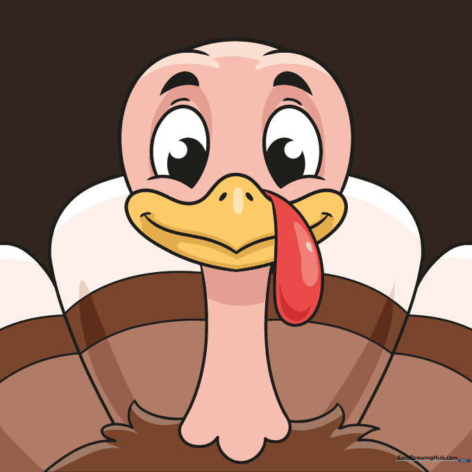 A fully colored, cartoon-style turkey face drawing.