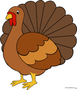 A colorful, friendly turkey illustration designed for children to learn how to draw.