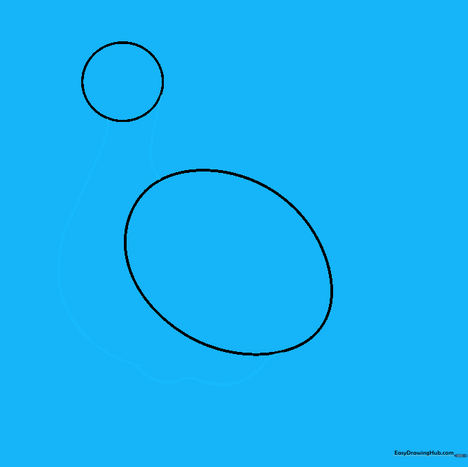 Outline drawing connecting the turkey head and wing with curved lines to create the neck and body shape.