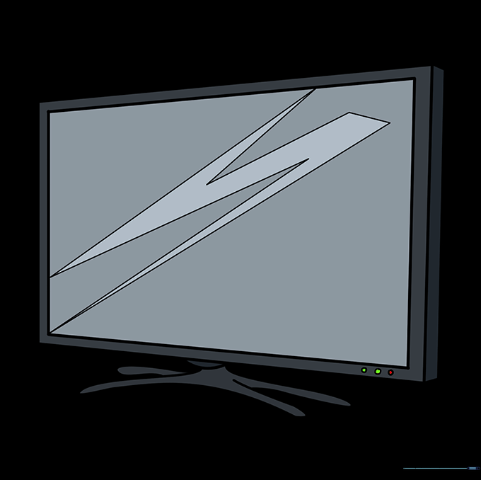 The finished TV drawing filled in with colors, showing a sleek frame and screen.