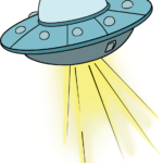 A vibrant, completed UFO drawing floating in space, serving as the featured tutorial image.