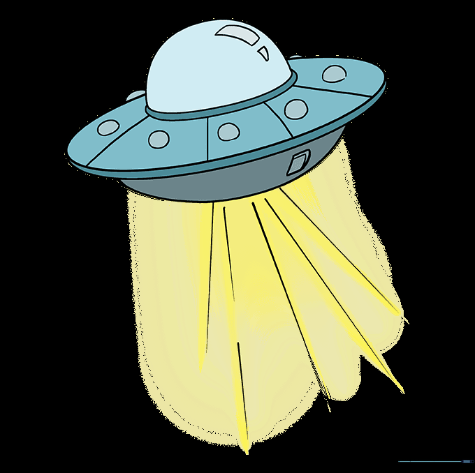A fully colored UFO drawing with vibrant space-themed colors.