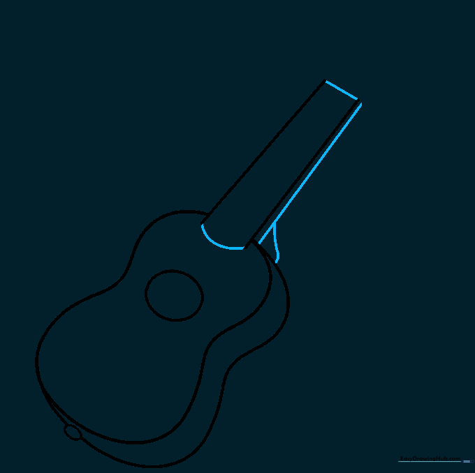 Refining the ukulele neck by connecting the parallel lines and adding thickness to the structure.