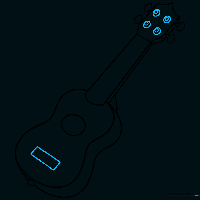 Drawing the bridge saddle on the body and adding string anchor points on the headstock.