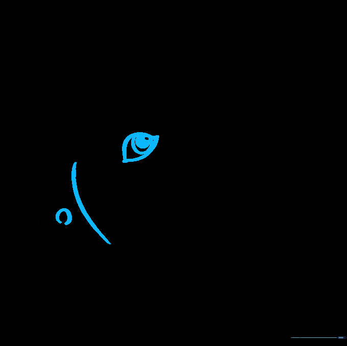 Detailed unicorn face featuring a nostril and a large, expressive eye with a pupil.
