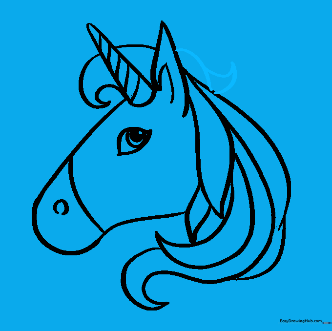 Final hair strands added to the back of the unicorn's head.