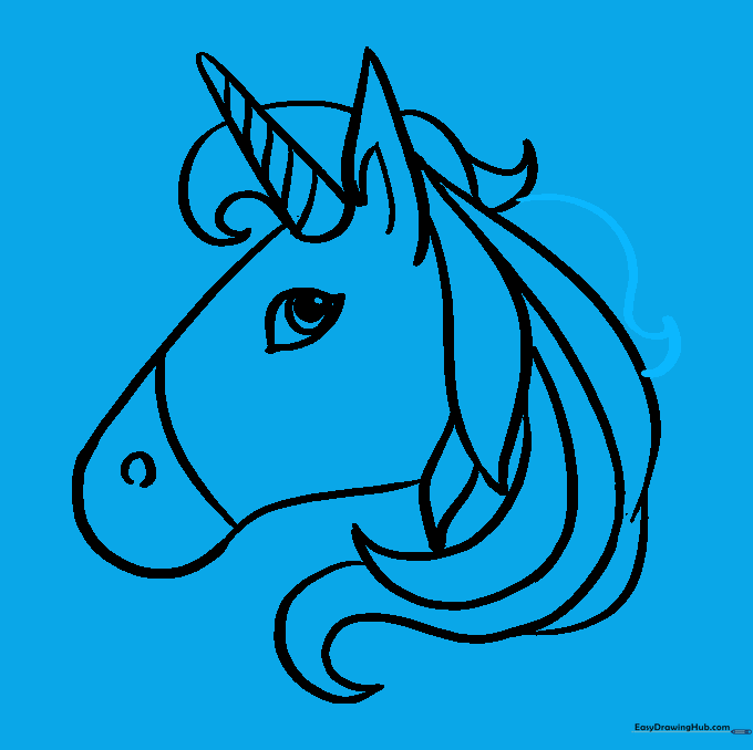 The completed line art of the unicorn emoji, ready for coloring.