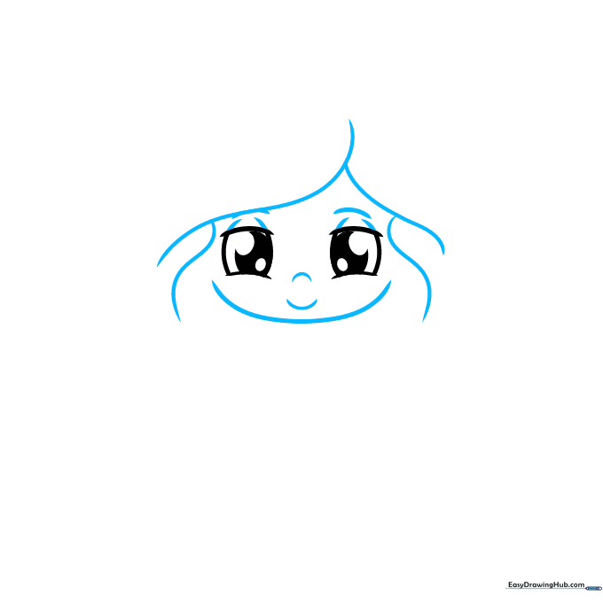 The outline of a cartoon girl's face shape including the chin, nose, and mouth.