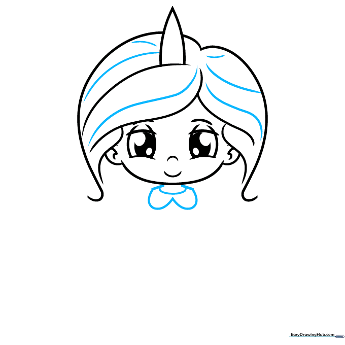 The head and neck of the unicorn girl with a rounded collar added to the outfit.
