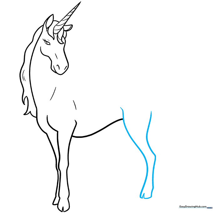 Adding the rear leg of the unicorn with a matching hoof detail.