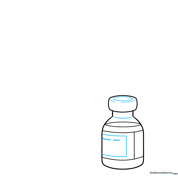 Detailing the bottle cap and adding a rectangular label with scribbled text lines.