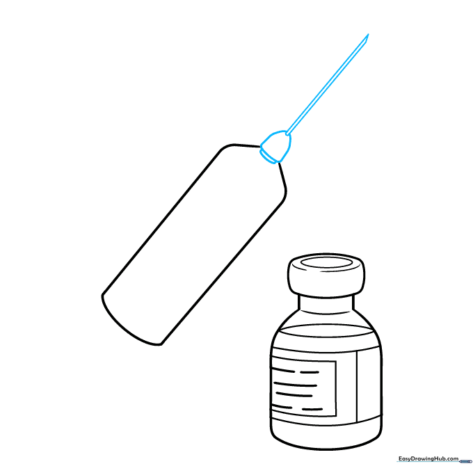 Adding the needle tip and the metal shaft to the syringe drawing.
