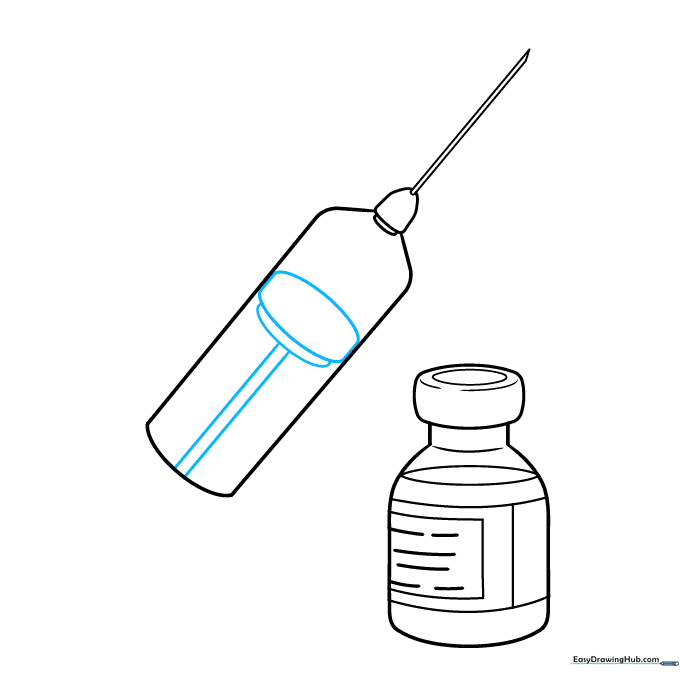 Drawing the internal plunger stopper and the handle rod inside the syringe.