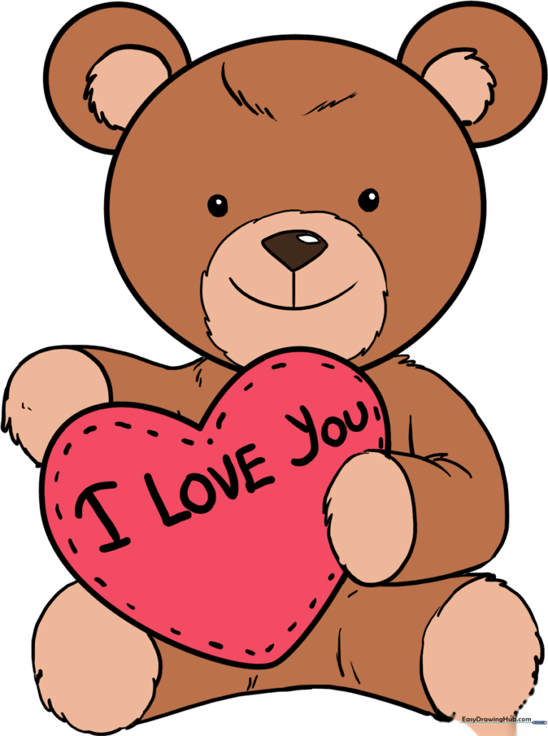 A finished, colorful illustration of a teddy bear holding a heart, perfect for Valentine's Day.