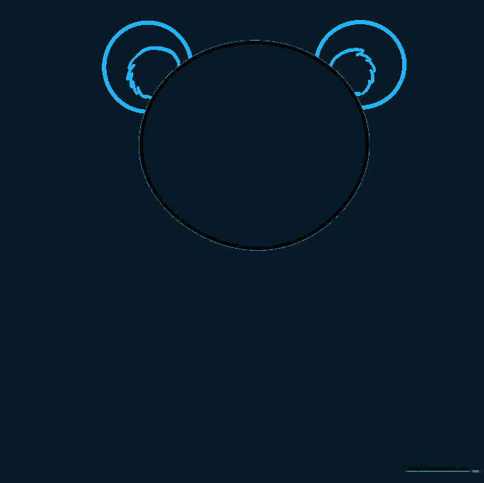 Teddy bear head outline with two textured, furry ears added to the top.