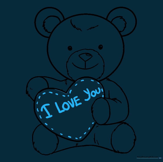 Adding stitch marks to the heart and text to personalize the drawing.