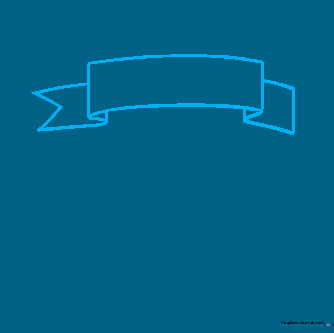 Pencil sketch of the top section of a ribbon banner for a Valentine's Day card.