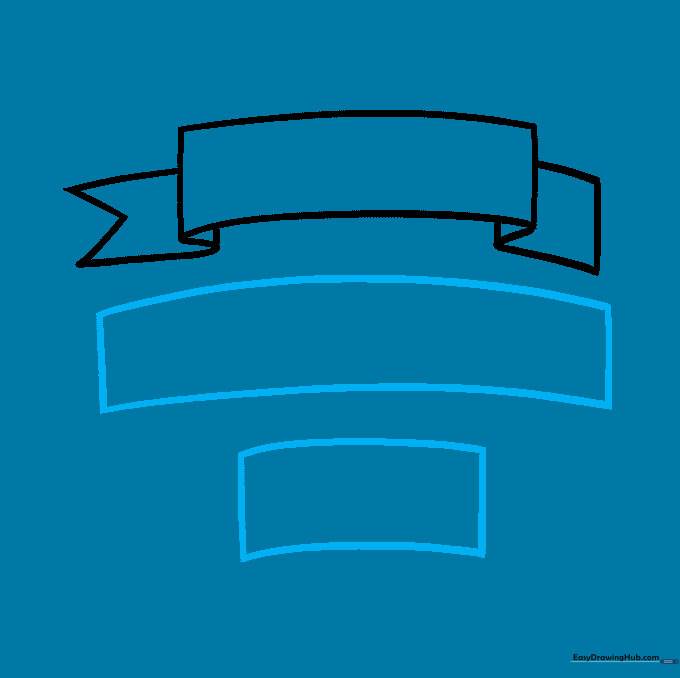 Adding two additional curved banner segments below the first for a layered effect.