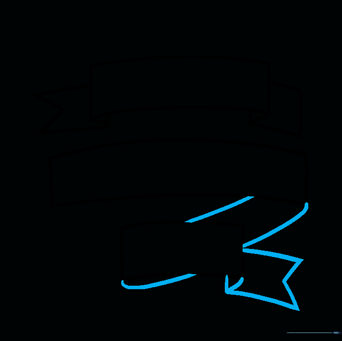 Connecting the banner segments with curved lines to create a continuous ribbon.