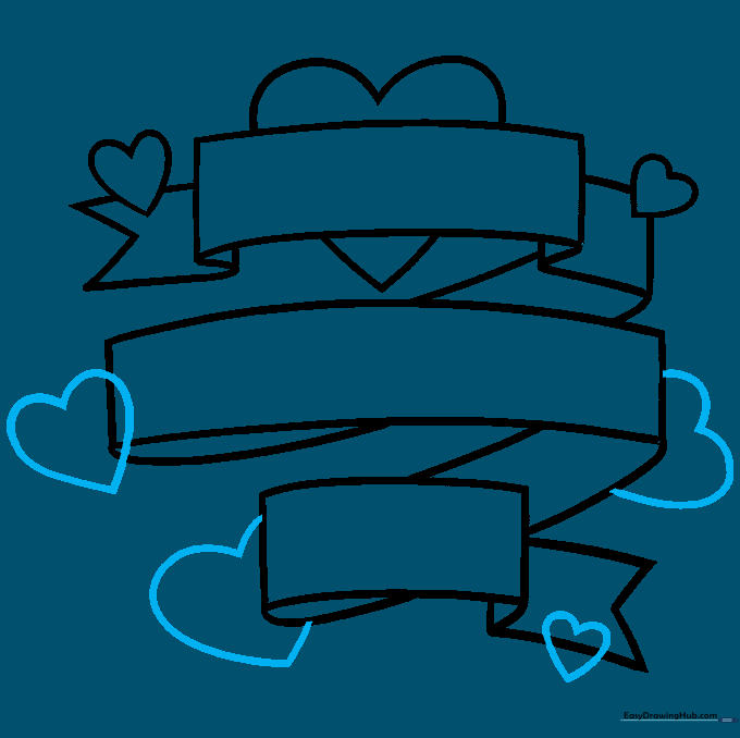 Erasing overlapping lines and adding decorative hearts to the banner design.