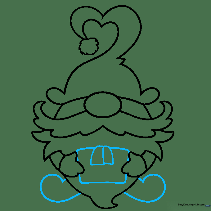 Gnome drawing showing legs and a gift box held in the gnome's hands.