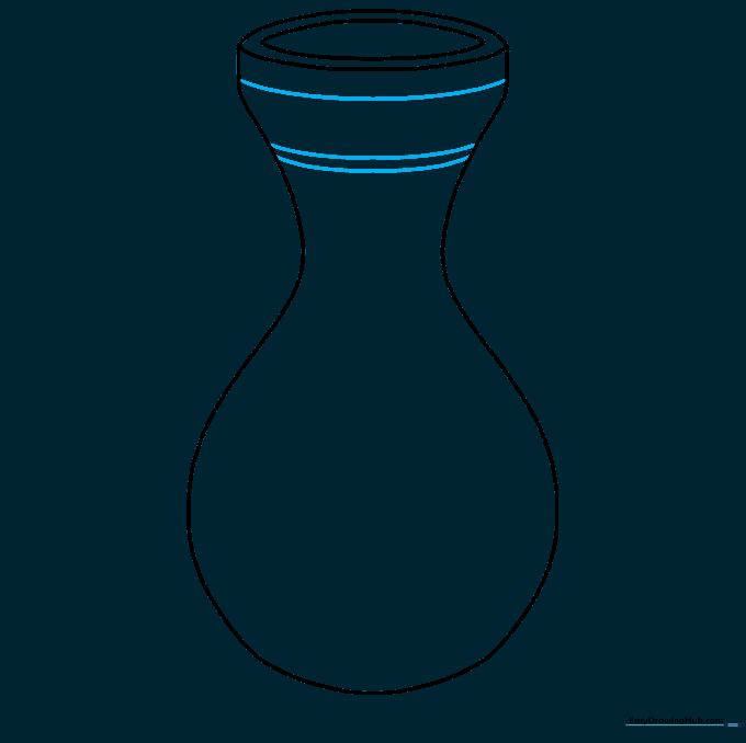 Drawing the neck section of the vase with horizontal curved lines