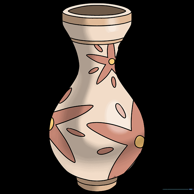 Finished vase drawing with colorful floral patterns