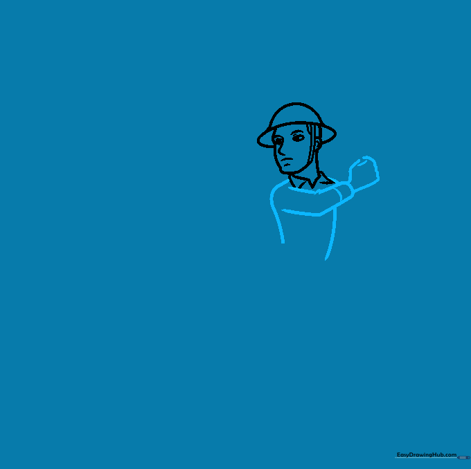 Adding the soldier's shoulders and one arm with a cuff detail.