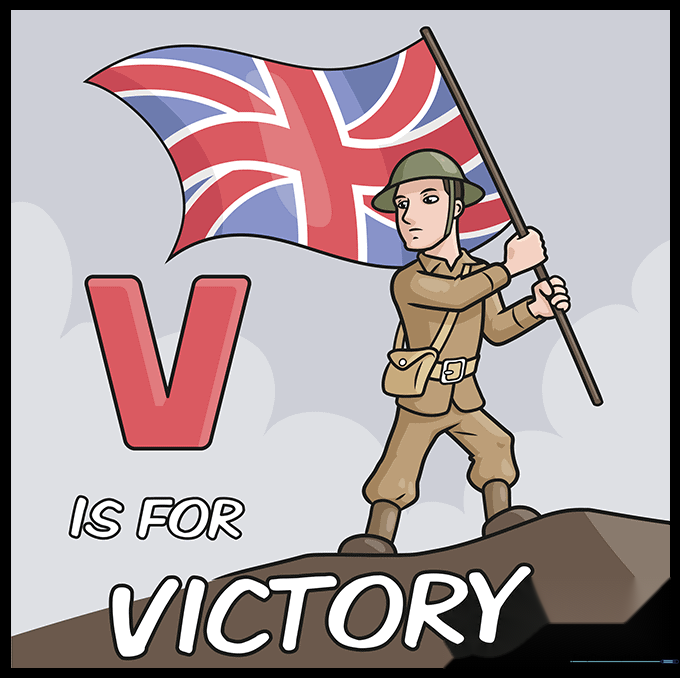 The final colored version of the VE Day soldier drawing.