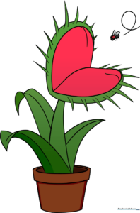 Finished cartoon Venus flytrap drawing in a pot.