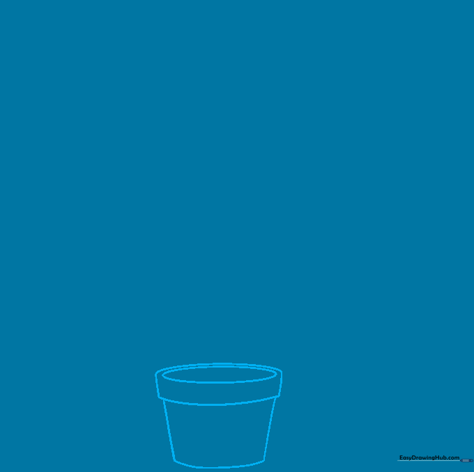 Sketching the base of a flower pot using an oval and curved lines.
